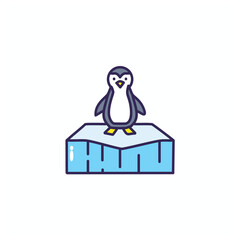 Penguin on iceberg. Cute penguin standing on melting iceberg.  Symbol of climate change fragility.