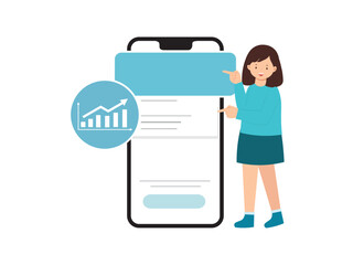 Illustration of Woman pointing on the big phone screen
