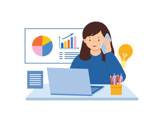 Illustration of Woman presenting chart and Document