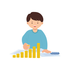 Illustration of young boy counting coins