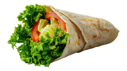 Freshly made wrap filled with vibrant vegetables and greens