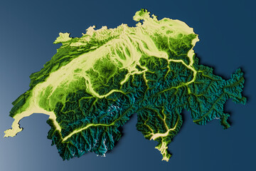 Colorized and rendered relief map of Switzerland, top down view - Data by Federal Office of Topography swisstopo © Philipp