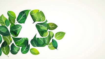 Green Leaves Arranged in a Recycle Symbol with a Soft Neutral Background for Eco-Friendly and Nature-Themed Designs and Projects
