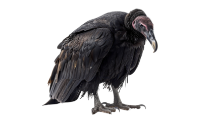 Majestic black vulture perched gracefully, showcasing its unique features against a vibrant backdrop