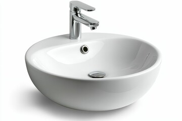 Fototapeta premium White bowl sink, chrome faucet, clean design.