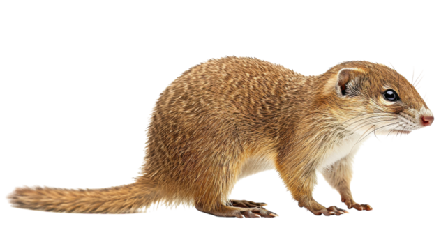 Small mammal exploring vibrant yellow background in playful posture under bright lighting