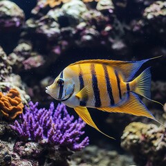 Fototapeta premium Colorful tropical fish swimming in a coral reef underwater scene