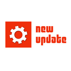 red vector sticker design with gear and text new update