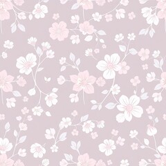 Delicate Floral Pattern: A seamless, soft pink background adorned with delicate, white and pink floral sprigs, creating a subtle and elegant pattern.  