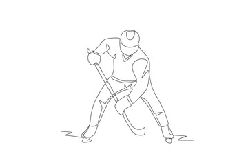 Hockey player. Winter sport concept one-line drawing