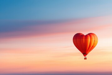 Fototapeta premium Romantic sunset hot air balloon celebration with heart-shaped love