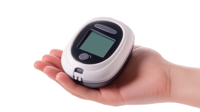 Medical equipment for diabetics in hand isolated on a white background - Powered by Adobe