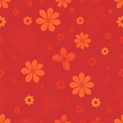 Obraz premium Red Floral Pattern: A vibrant and cheerful seamless pattern featuring stylized orange flowers on a rich red background. Perfect for textile design, wallpaper, and other creative projects. 