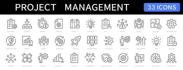 Project management thin line icons set. Vector illustration