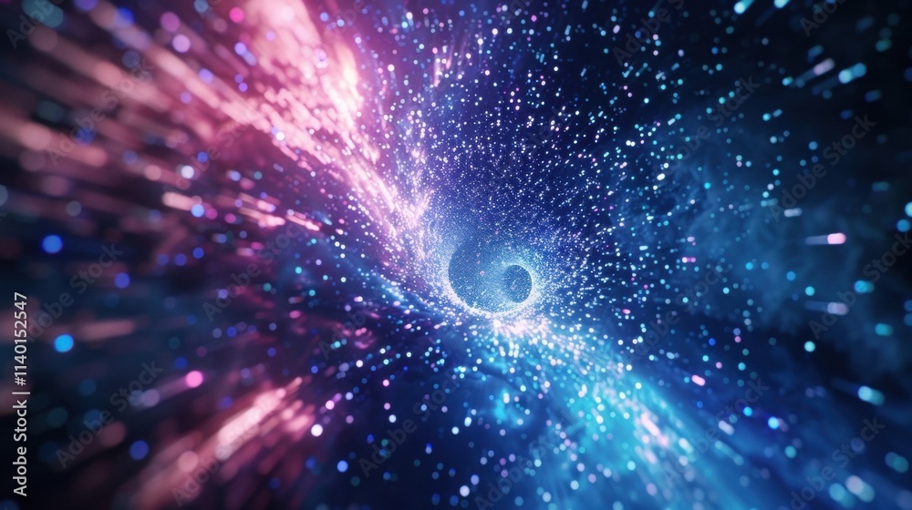 Poster flowing big data streams through a vibrant wormhole in space, creating a captivating display of ligh