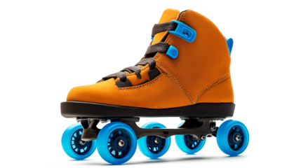 Orange Roller Skate with Blue Wheels isolated on a white background