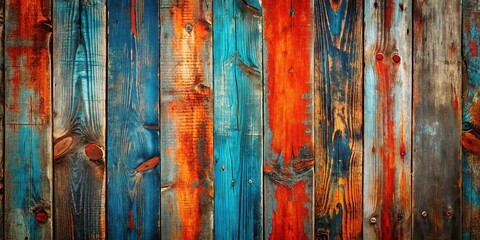 Vibrant Hues of Aged Wooden Planks A Textured Background Image