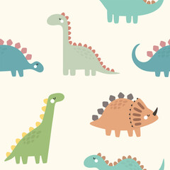 Cute dino pattern for kids, seamless vector background 