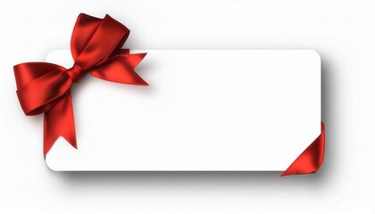 Blank White Gift Card Template with Elegant Red Satin Ribbon Bow for Holidays, Special Occasions, Birthdays, and Celebrations. Perfect for Christmas, Anniversaries, and Personalized Gift Giving