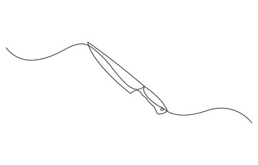 Continuous one line art drawing of knife outline vector illustration, Kitchen knife one line continuous drawing. Kitchen tools continuous one line illustration, Knife. Icon. Vector drawing. 