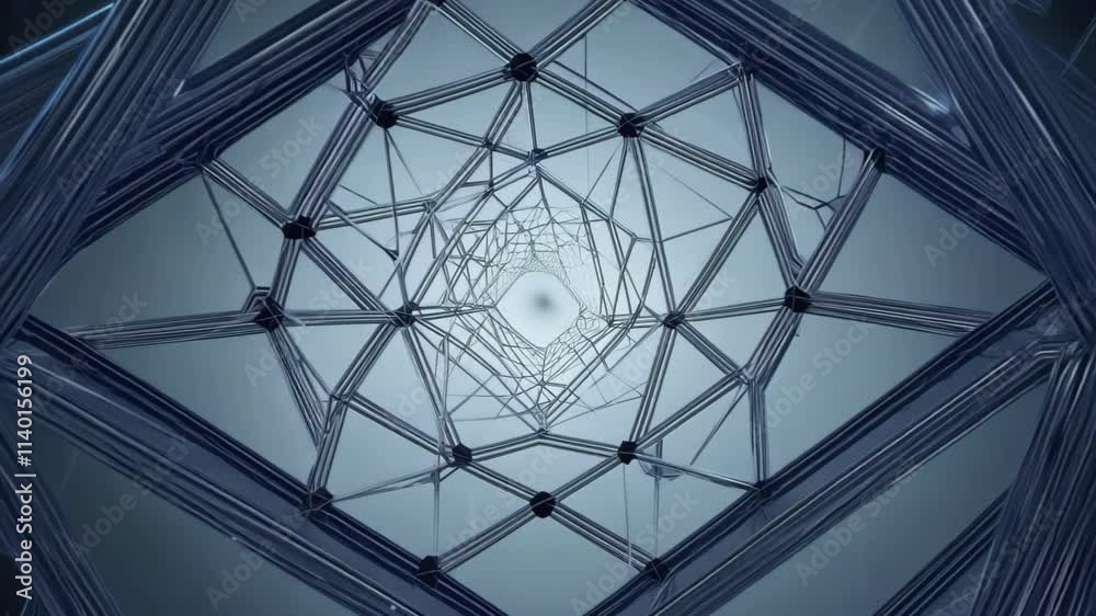 Fototapete Explore the intricate design of a geometric structure showcasing connections and symmetry in a digital environment