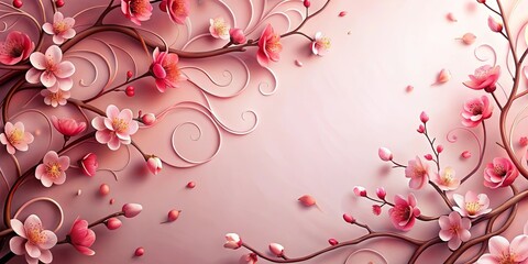 Naklejka premium Delicate Pink Blossoms and Swirling Vines on a Soft Background