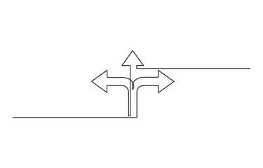 Road direction sign arrows isolated on white background. One Continuous line drawing of Road direction signpost arrows to the right and left and plate, Road direction sign arrows isolated.