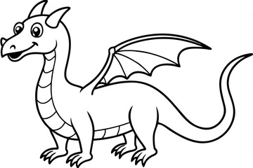 A black and white cartoon drawing of a dragon with wings