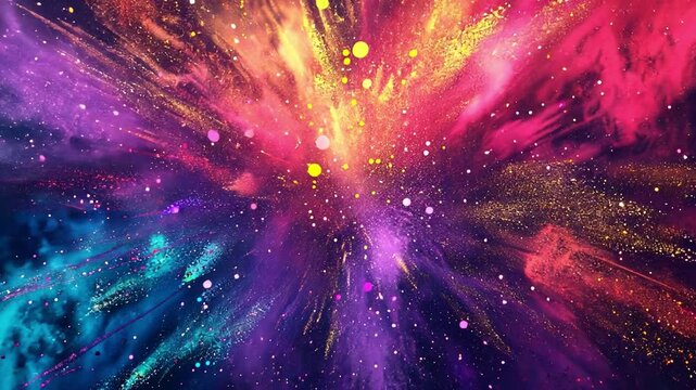 Cosmic Color Burst: A mesmerizing abstract explosion of vibrant hues and swirling textures, resembling a celestial nebula, evokes a sense of wonder and cosmic energy.  