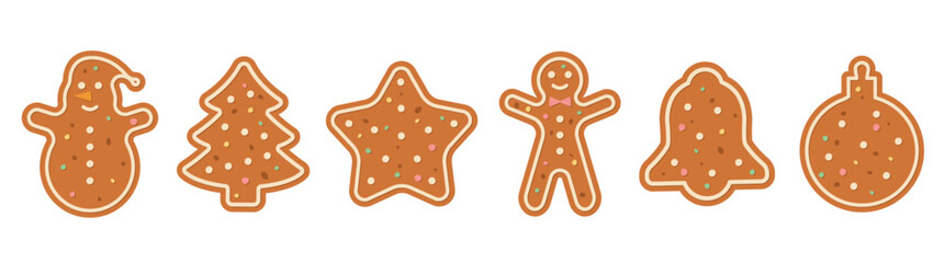 set of traditional  gingerbread Christmas cookies made from ginger dough- vector illustration