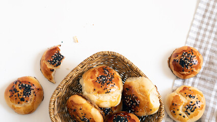 Pogaca isolated on white background. Turkish pastry product