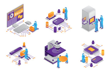 Set of Semiconductor chip isometric mini compositions