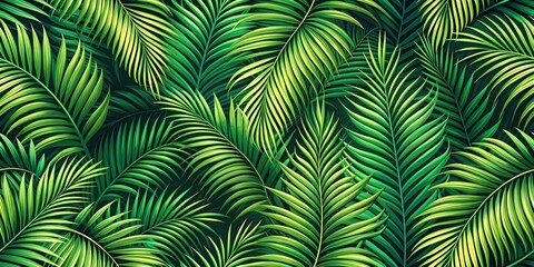 Naklejka premium Lush Tropical Palm Fronds, Vibrant Green Foliage Texture for Design Projects