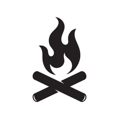 Bonfire with burning firewood logo design. Campfire simple sign illustration, vector.