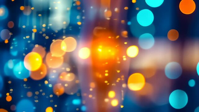 An array of vibrant blue and orange bokeh lights, creating a striking visual contrast that illustrates the concept of dualism in a modern artistic representation. This scene radiates a festive mood.