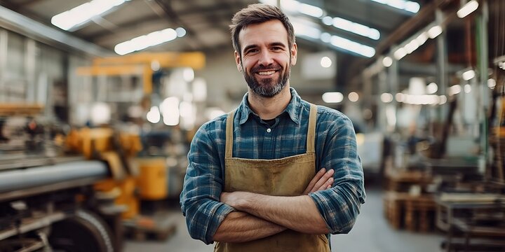 Portrait of a male operations manager overseeing a production line at a factory
