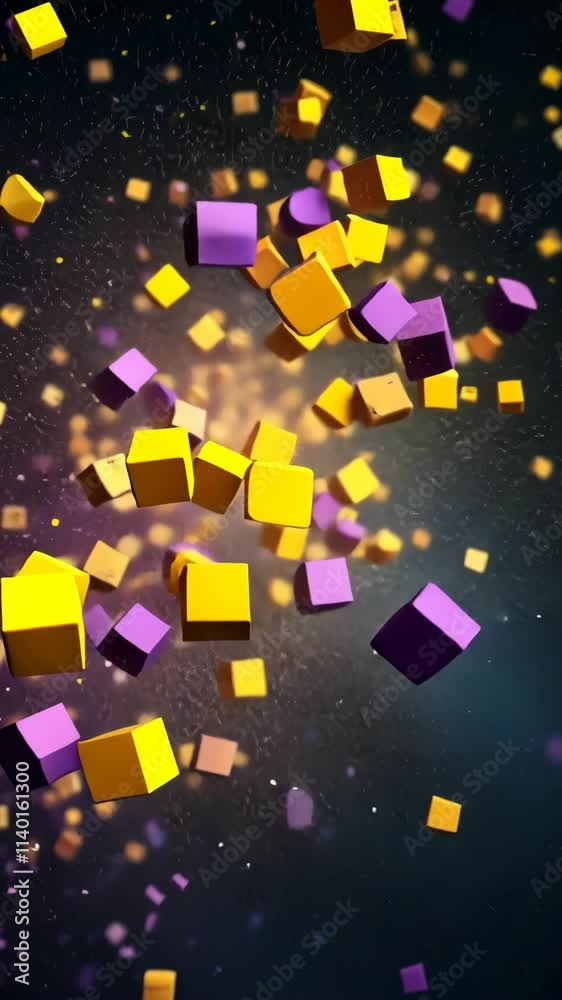 Wall mural colorful cubes burst in a dynamic display against a cosmic backdrop during an artistic animation