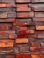 Rich Textured Wall Featuring Vibrant Shades of Brown and Red Wooden Planks
