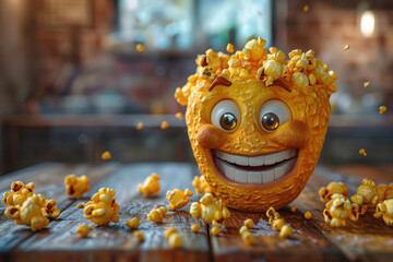 Funny cartoon character with popcorn