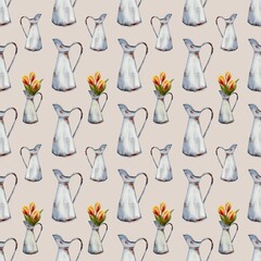 Beautiful watercolor tulips in seamless pattern for fabric and packaging designs