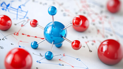 Fototapeta premium Atomic splitting diagram showing the process of nuclear fission, where a heavy nucleus splits into smaller nuclei, releasing energy and neutrons. 