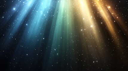Fototapeta premium Witness a mesmerizing array of blue and green light rays creating a sense of motion in a starry background, evoking excitement and adventure.