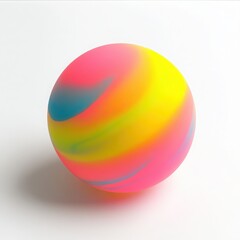 A rubber bouncy ball in neon colors with a smooth surface on a white background 