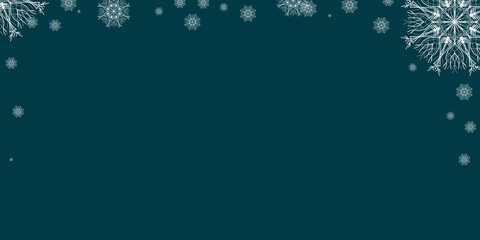 Merry Christmas and Happy New Year. Green background with snowflakes. Copy space. Blank for design