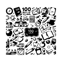 Back to school Icon Hand drawn illustration black and white