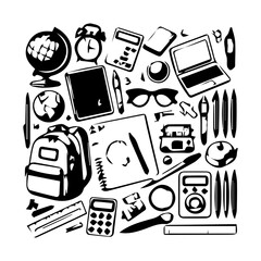 Back to school Icon Hand drawn illustration black and white