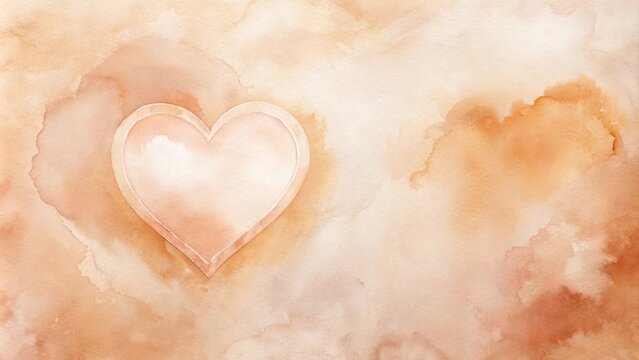 Watercolor Heart Shaped Design on a Soft Brown Background, Perfect for Romantic Invitations or Sentimental Cards