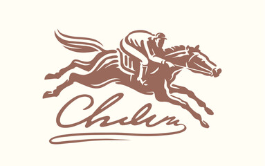 Horse racing emblem. Equestrian sport logo symbol. Vector illustration