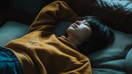 Tired individual resting on couch, reflecting on life's challenges and the need for relaxation and rejuvenation