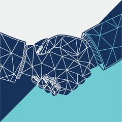  Polygonal wireframe handshake abstract blue composition as symbol friendship and business partnership vector illustration